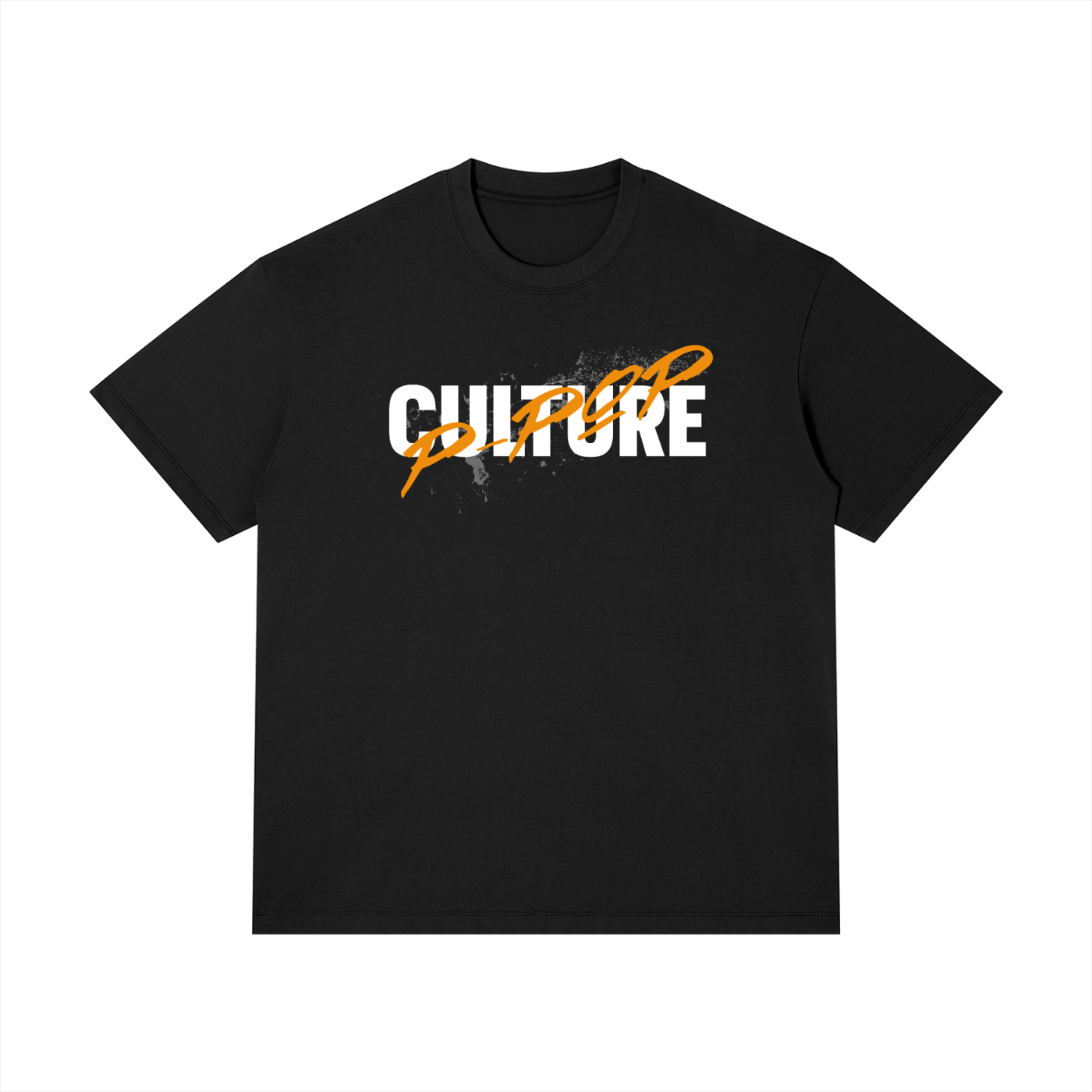Front view of the Turban Legends® black heavyweight t-shirt featuring white bold block letters reading CULTURE overlaid with an orange script reading PPOP.