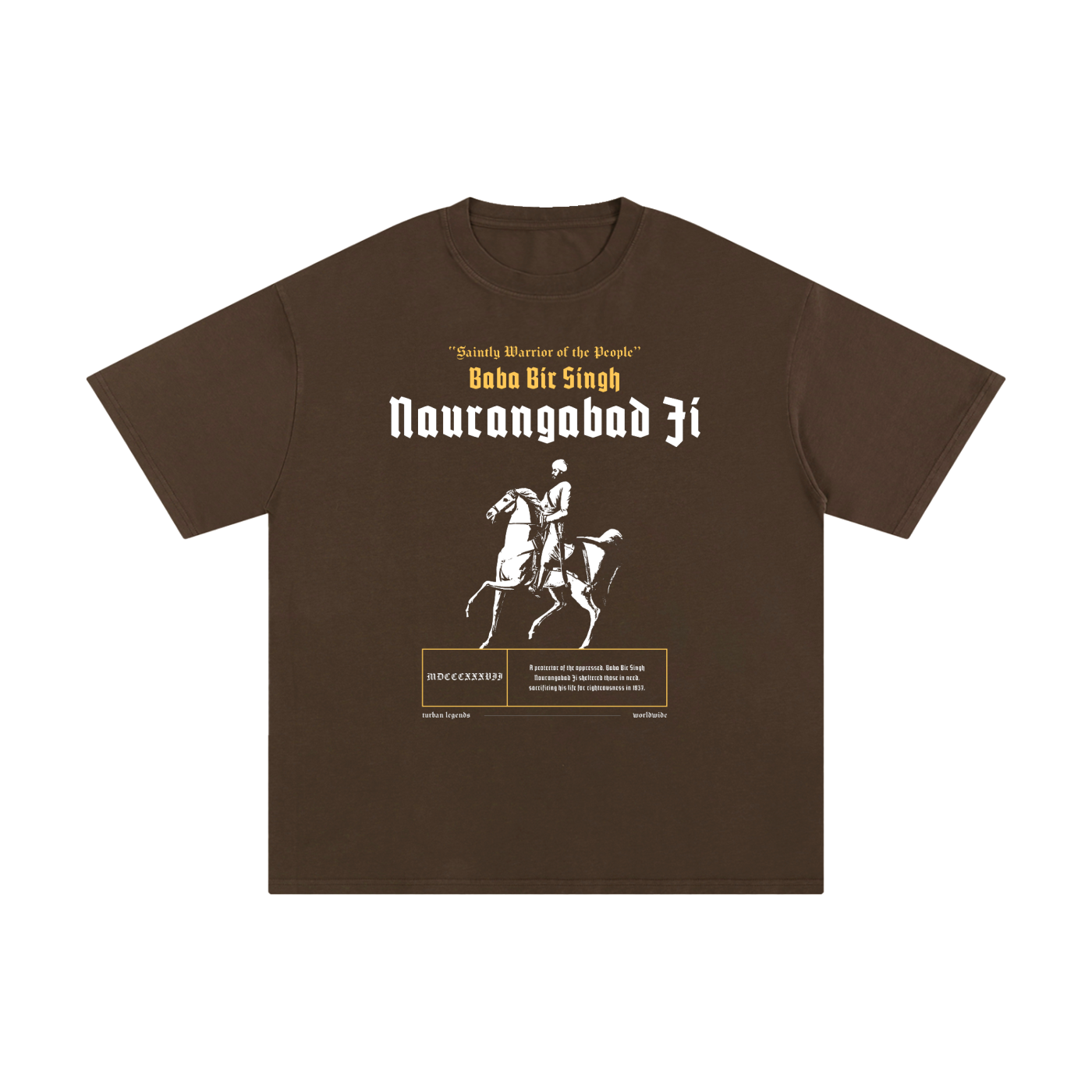 PunjabiPop Shop Turban Legends Baba Bir Singh Naurangabad Ji brown 230GSM heavyweight drop-shoulder retro tee California style