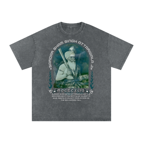 PunjabiPop Shop Turban Legends Sham Singh Attariwala snow wash 250GSM super heavyweight oversized graphic tee California style