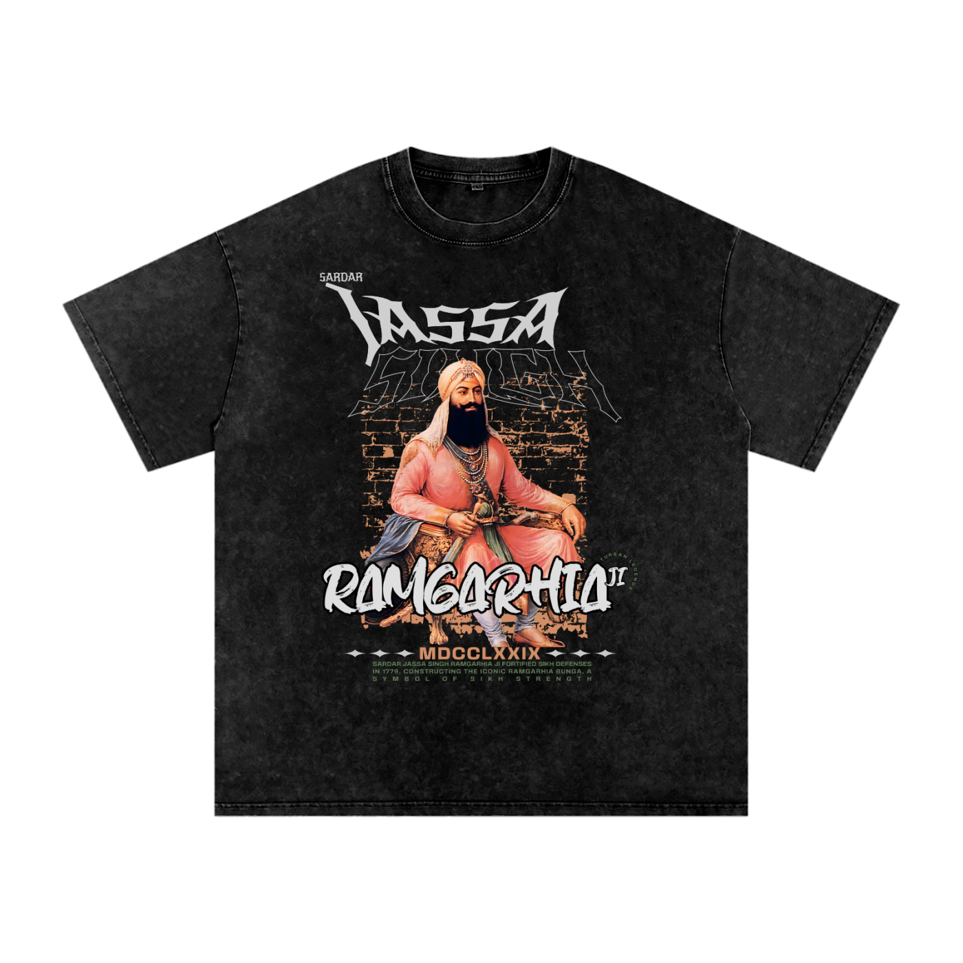 PunjabiPop Shop Turban Legends Jassa Singh Ramgarhia Ji snow wash 250GSM super heavyweight oversized graphic tee California style