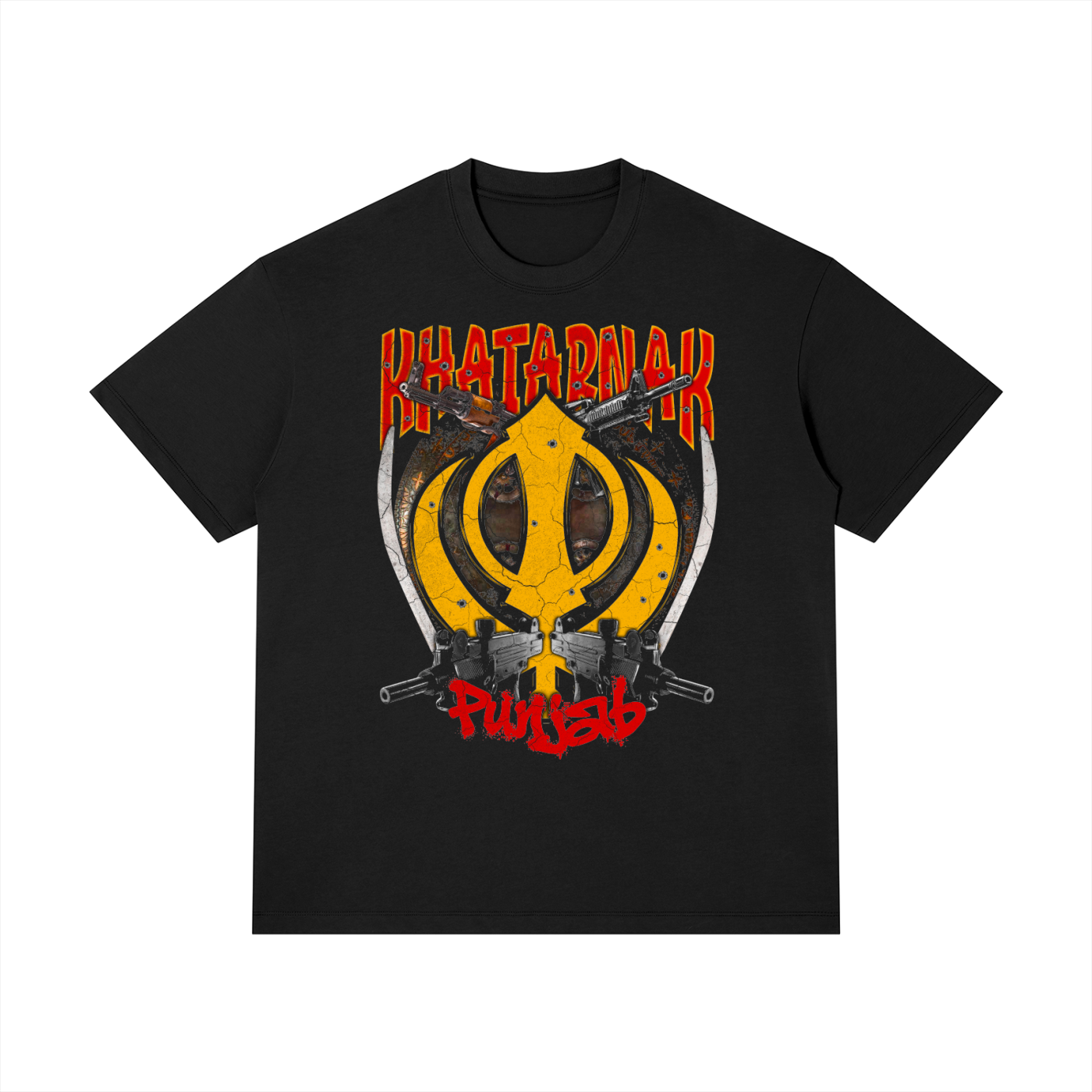 PunjabiPop Shop KHATARNAK OG Signature black 230GSM heavyweight oversized graphic tee California streetwear style.