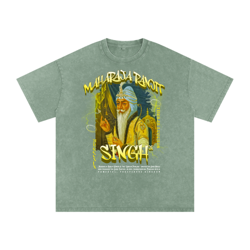 PunjabiPop Shop Turban Legends Maharaja Ranjit Singh Ji snow wash 250GSM super heavyweight oversized graphic tee California style