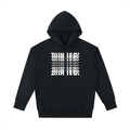 Front view of the Turban Legends® black heavyweight oversized hoodie featuring a white kinetic layered Punjabi text graphic across the chest.
