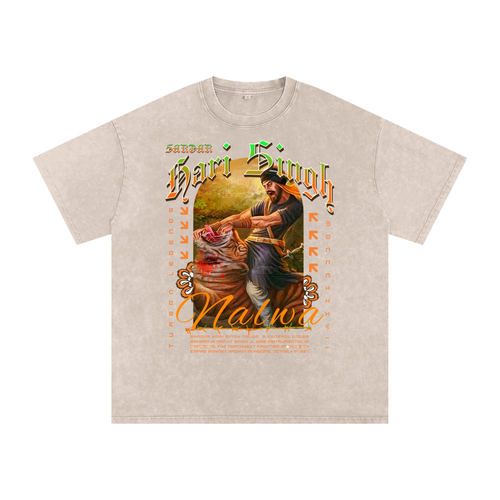 PunjabiPop Shop Turban Legends Hari Singh Nalwa Ji snow wash 250GSM super heavyweight oversized graphic tee California style
