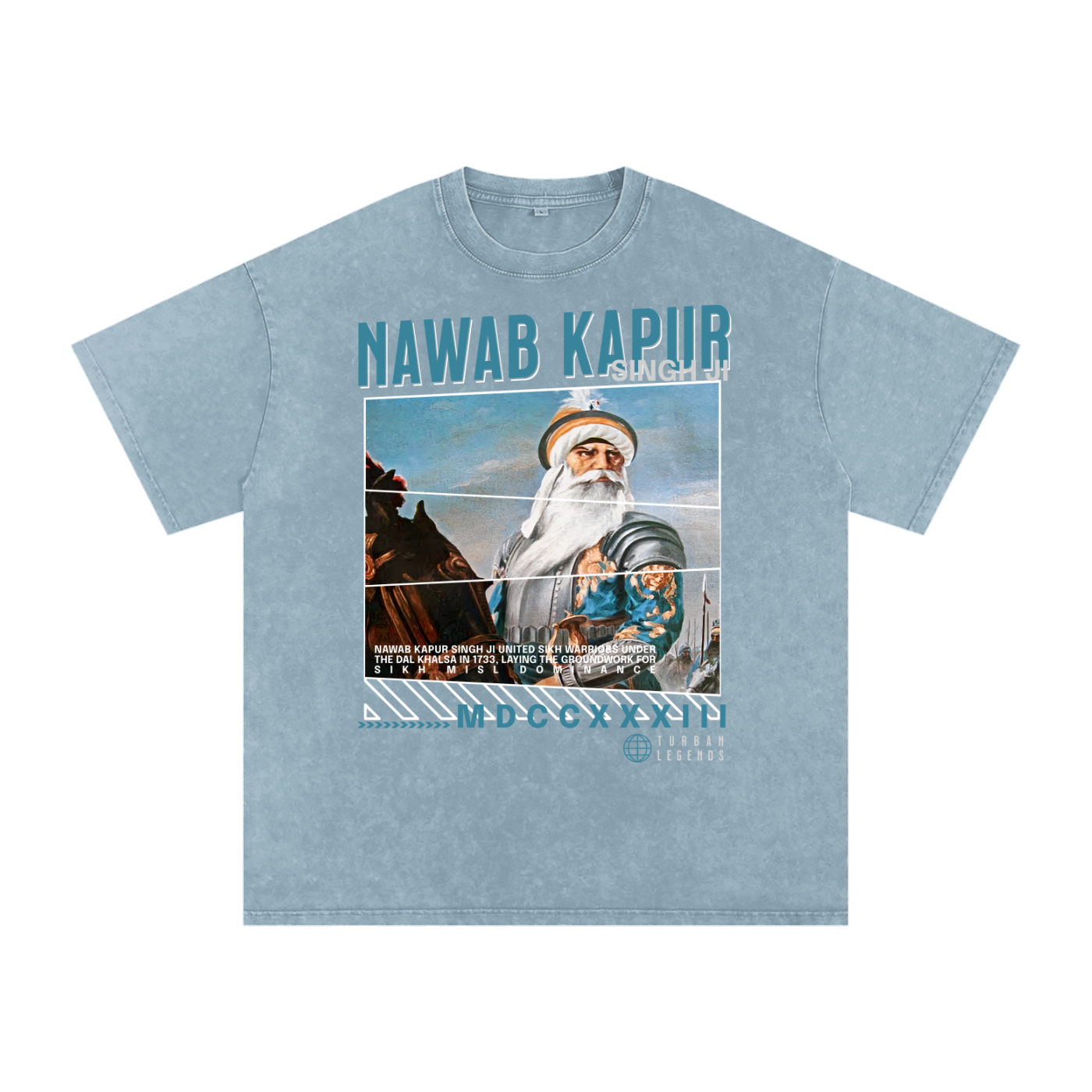 PunjabiPop Shop Turban Legends Nawab Kapur Singh Ji snow wash 250GSM super heavyweight oversized graphic tee California style