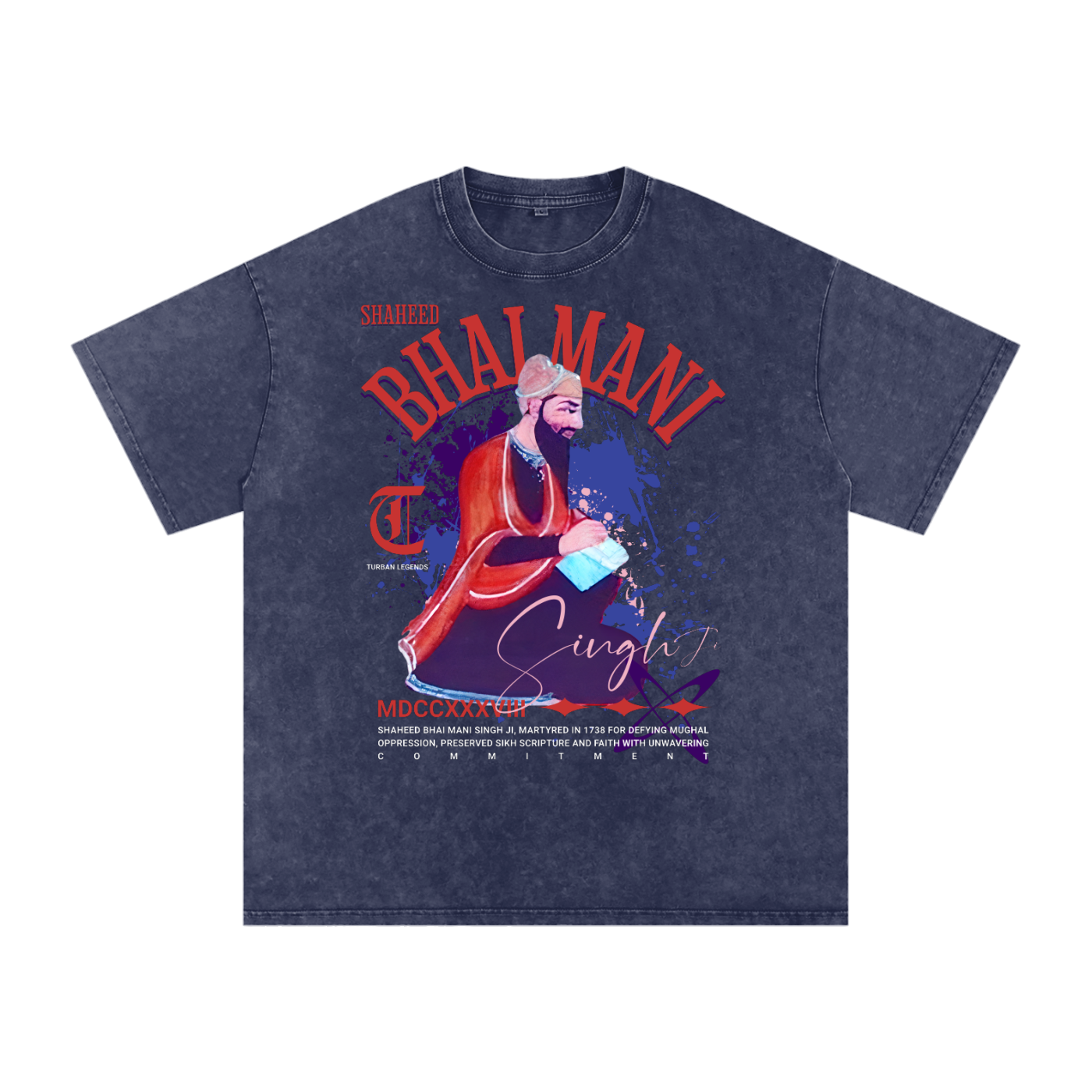 PunjabiPop Shop Turban Legends Bhai Mani Singh snow wash 250GSM super heavyweight oversized graphic tee California style